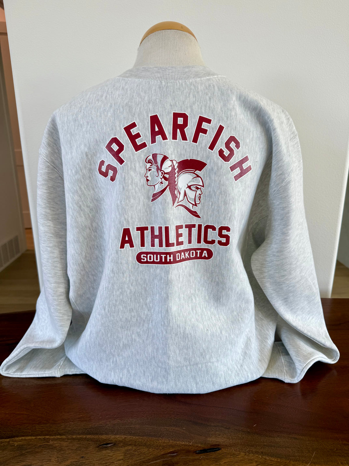 NEW!! Spearfish Spartans Heavyweight Reverse Weave Crew Silver Grey